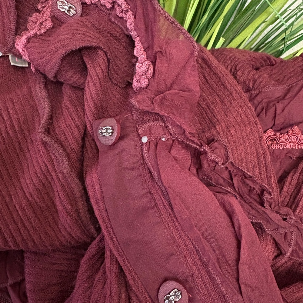Pretty Angel Burgundy Ruffled Open Cardigan - Picture 3 of 5